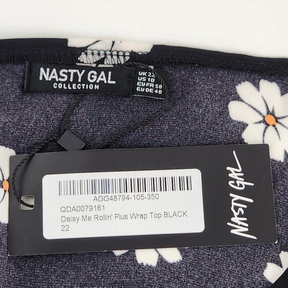 Nasty Gal Daisy Me Rollin' Wrap Top Peplum Blouse Plus Size 22 Black Boho Casual - Picture 5 of 8